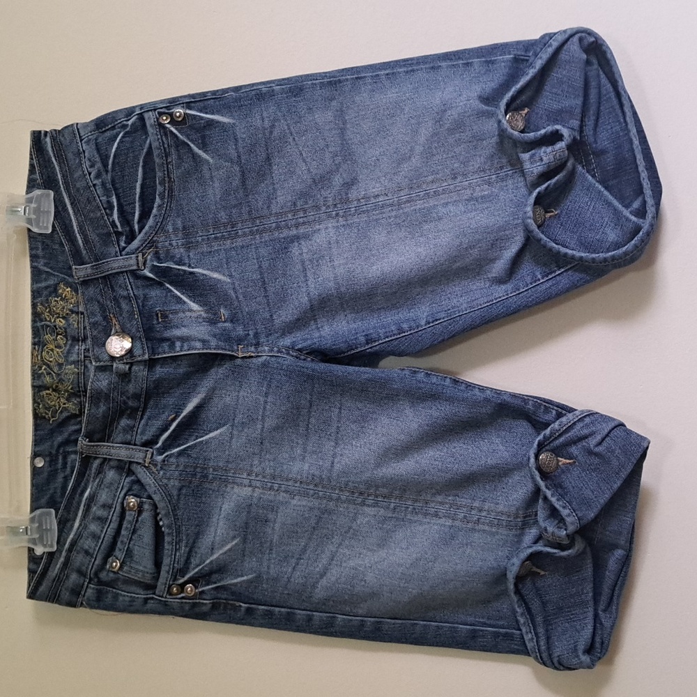 💫XOXO-Short capri buckled knee denim cargo shorts with pockets on front /back